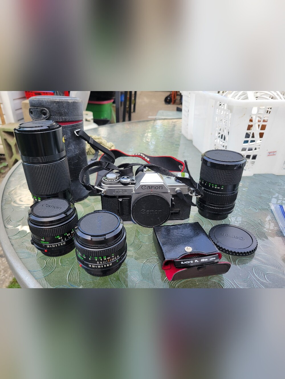 Canon AE-1 Film Camera Bundle with 4 Lenses and Data Back A, untested